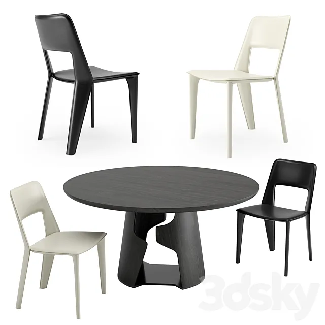 Holly Hunt Pelle Dining Chair + Cava Dining Table 3DModel