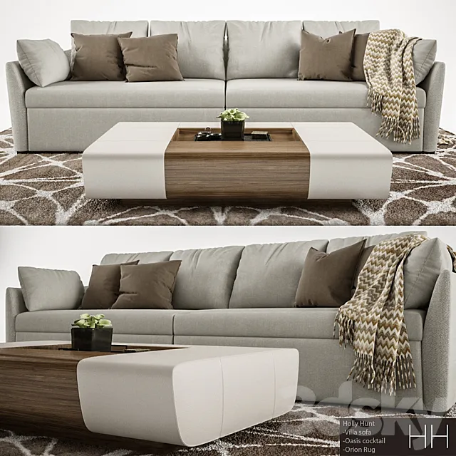 Holly Hunt Ville sofa + Oasis cocktail table 3D Model