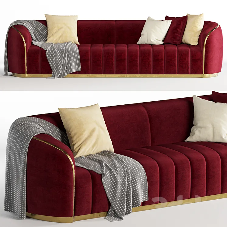 Homary 3-Seater Sofa In Gold Legs 3D Model Free
