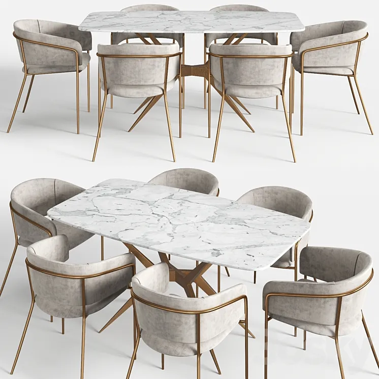 "Homary 63 ""Marble Dining Table set and Vilhena II chairs" 3D Model Free