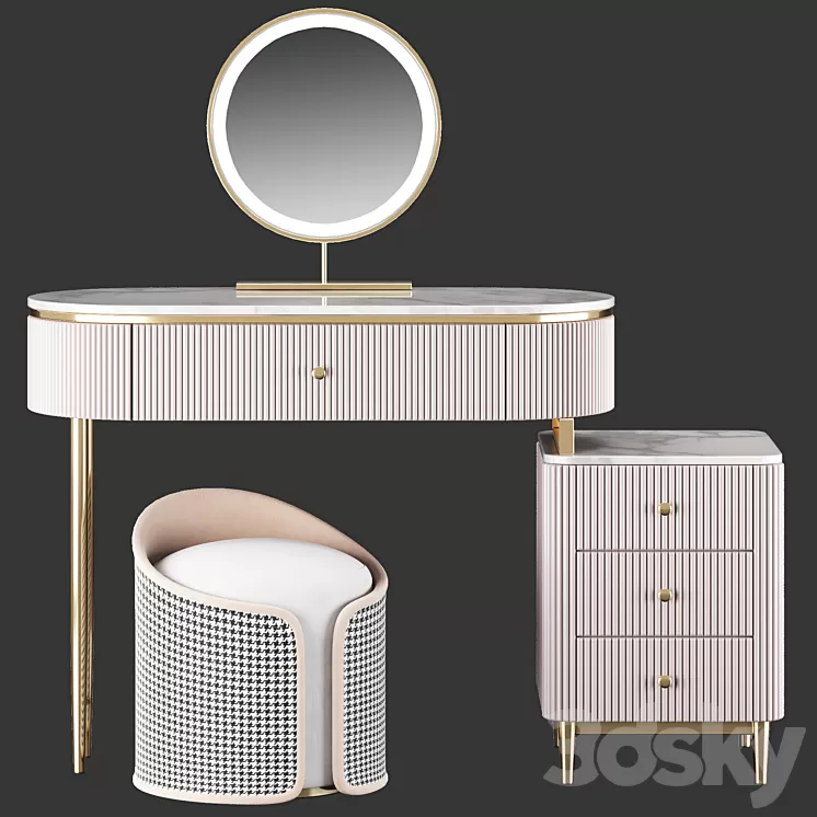 HOMARY Champagne Marble Top Makeup Vanity Set 3D Model Free Download
