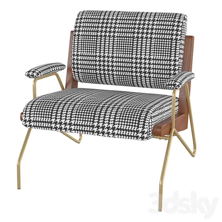 Homary-Houndstooth Accent Chair Modern Linen Upholstered Accent Chair Modern Chair in Gold Legs 3D Model