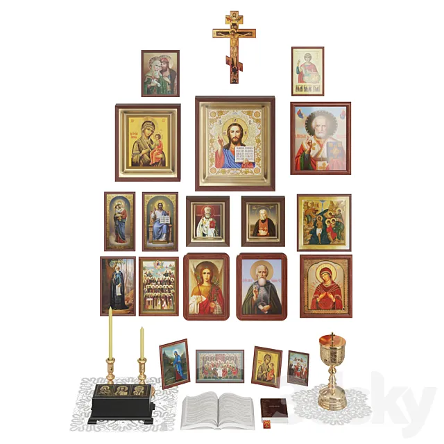 Home altar icons set 3D Model