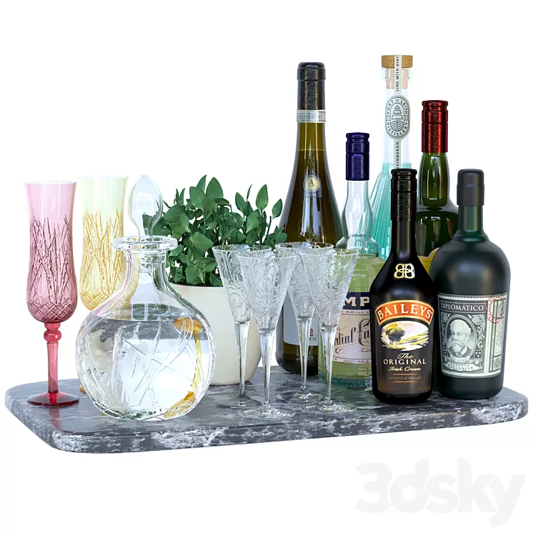 Home bar alcohol collection 3D Model Free