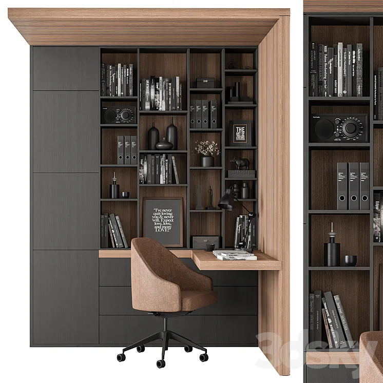 Home Desk and Library - Office Furniture 345 3D Model Free