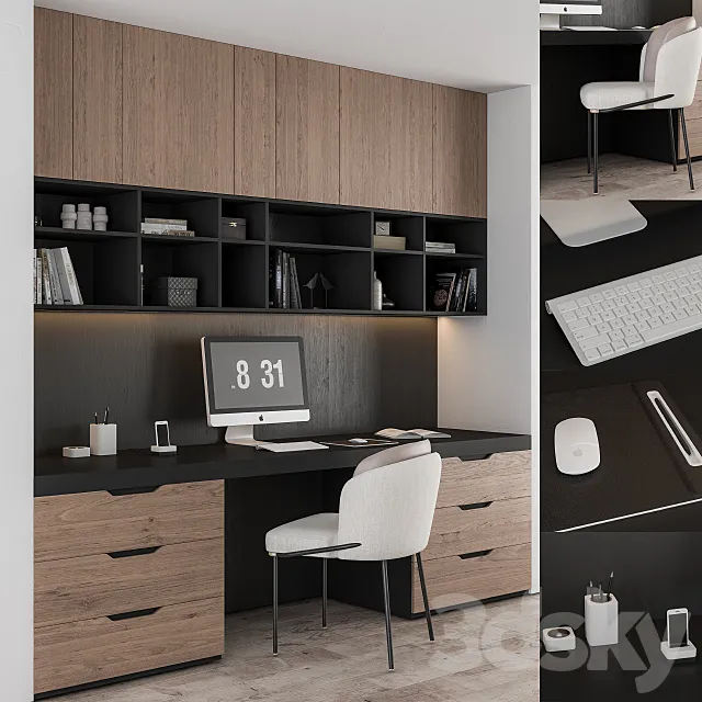 Home Office Black and Wood 3D Model