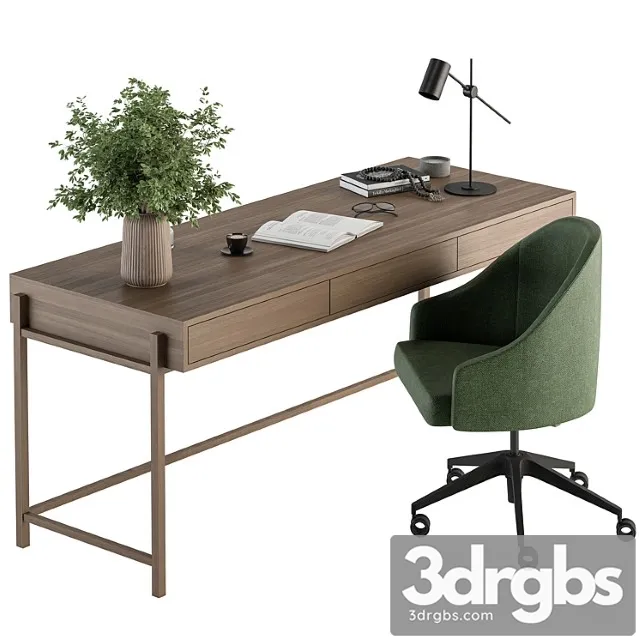 Home Office Green and Wood Set Office Furniture 329 3D Model Free
