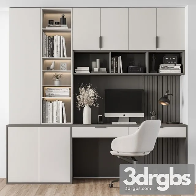 Home Office White Table Office Furniture 260 3D Model Free