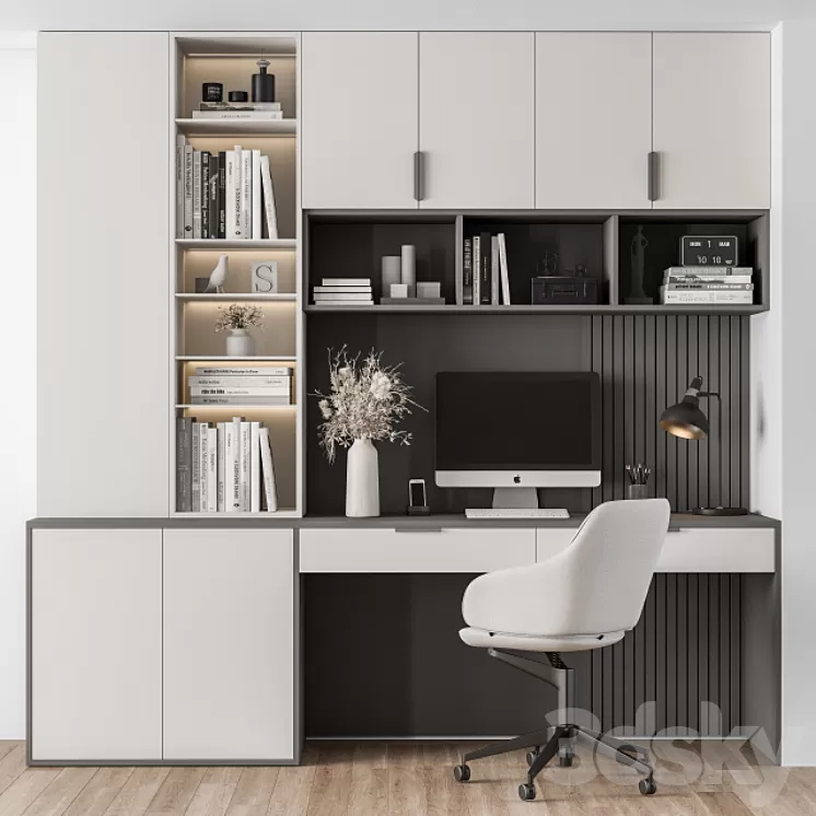 Home Office White Table - Office Furniture 260 3D Model Free