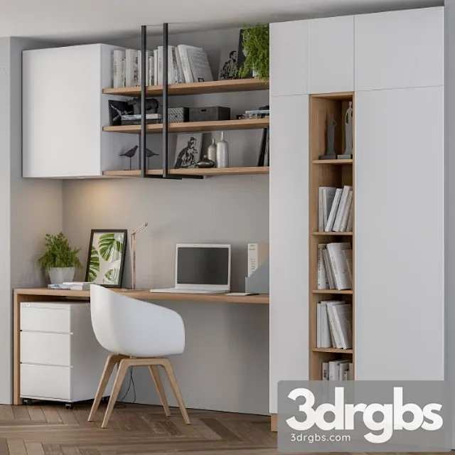 Home office white wood 2 3D Model Free