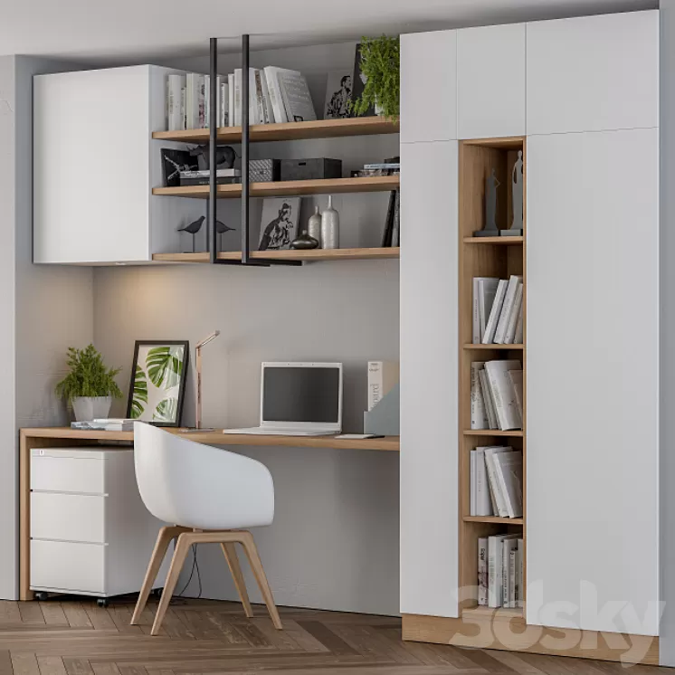 Home office white wood 3D Model