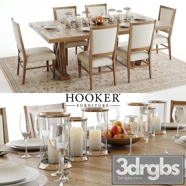 Hooker Geo Trestle and Stol Upholstered 3D Model Free