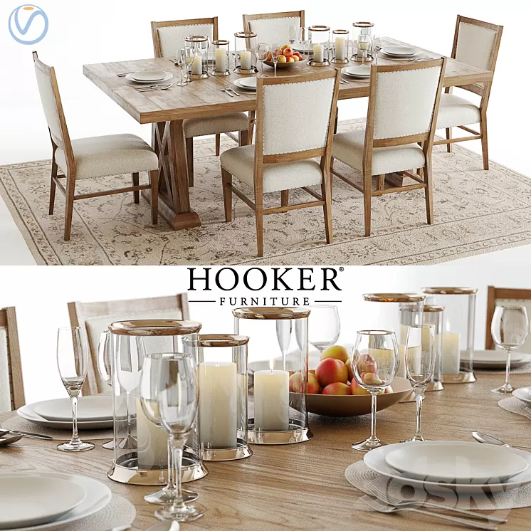 Hooker Geo Trestle and Stol Upholstered 3D Model