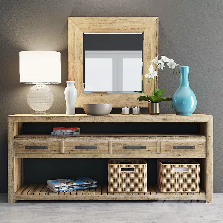 Hooker Roslyn Country Table With Accessories Set 3D Model