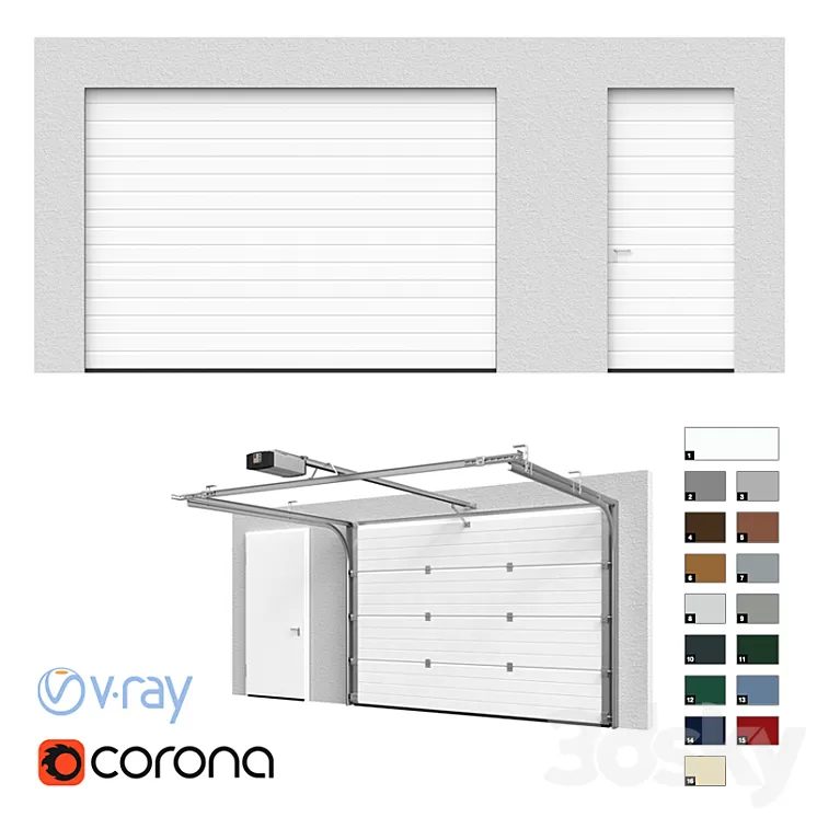 Hormann Sectional doors open \/ closed with side door 3D Model