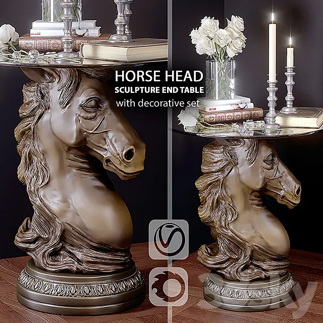 Horse Head Sculpture End Table and decorative set (vray + corona) Free Download