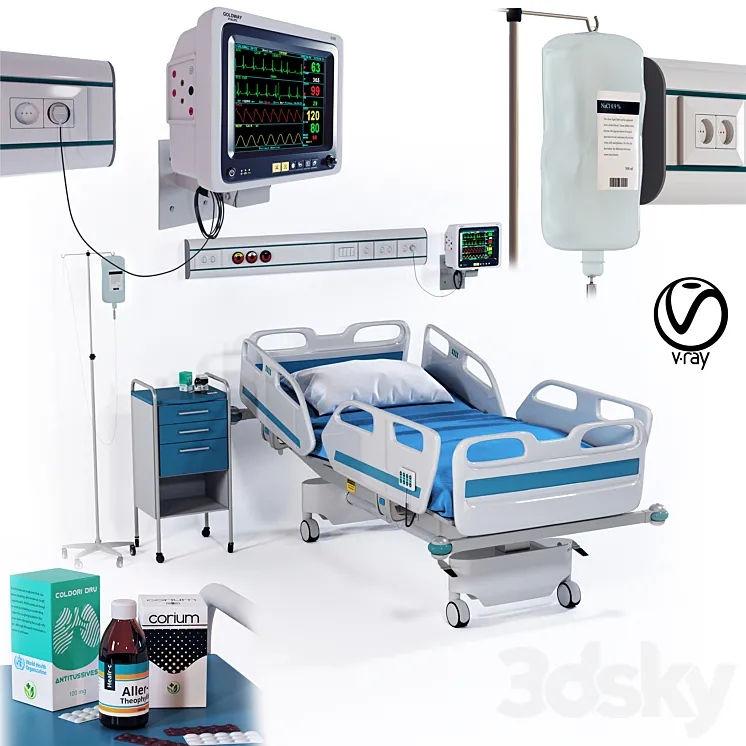 hospital patient electrical bed-vray 3D Model Free Download