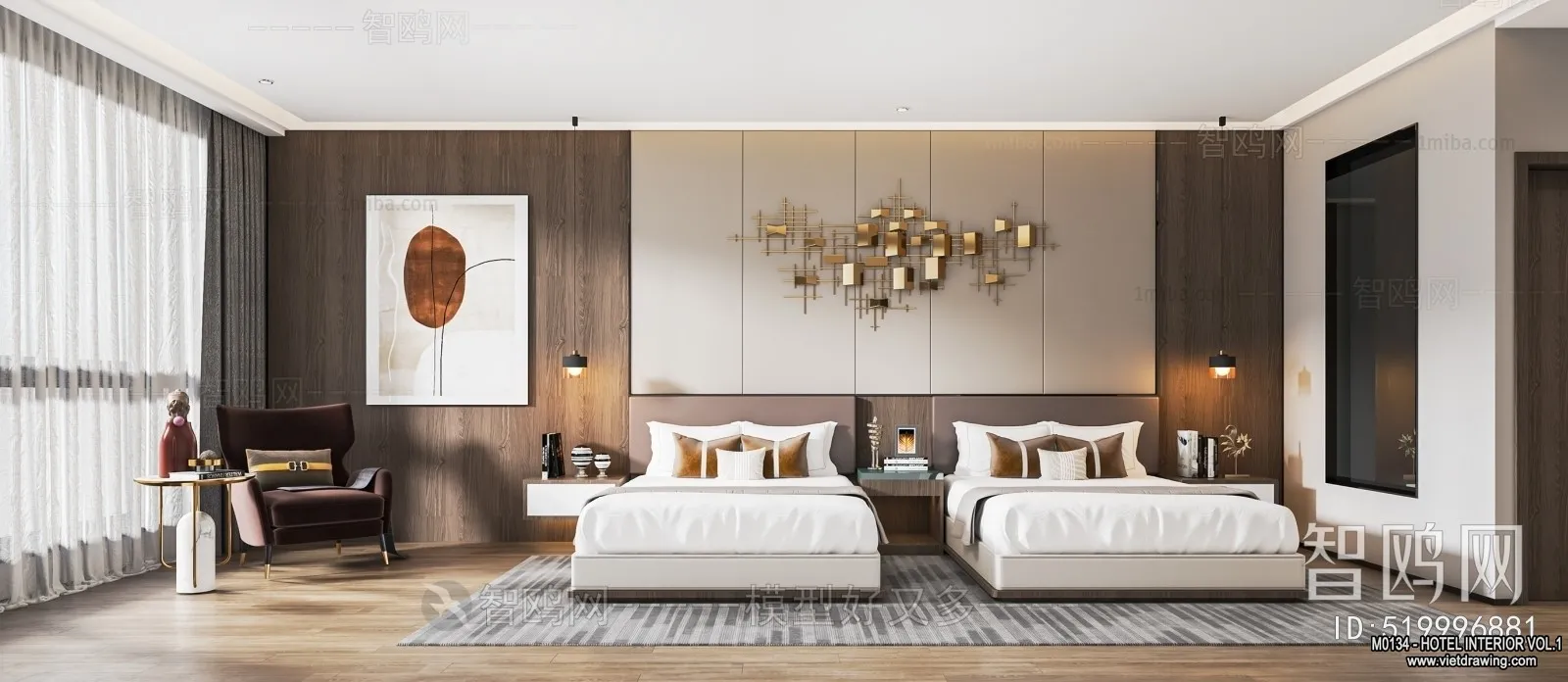 Hotel - Bedroom - 3D Interior Scene - 3D Models - 021