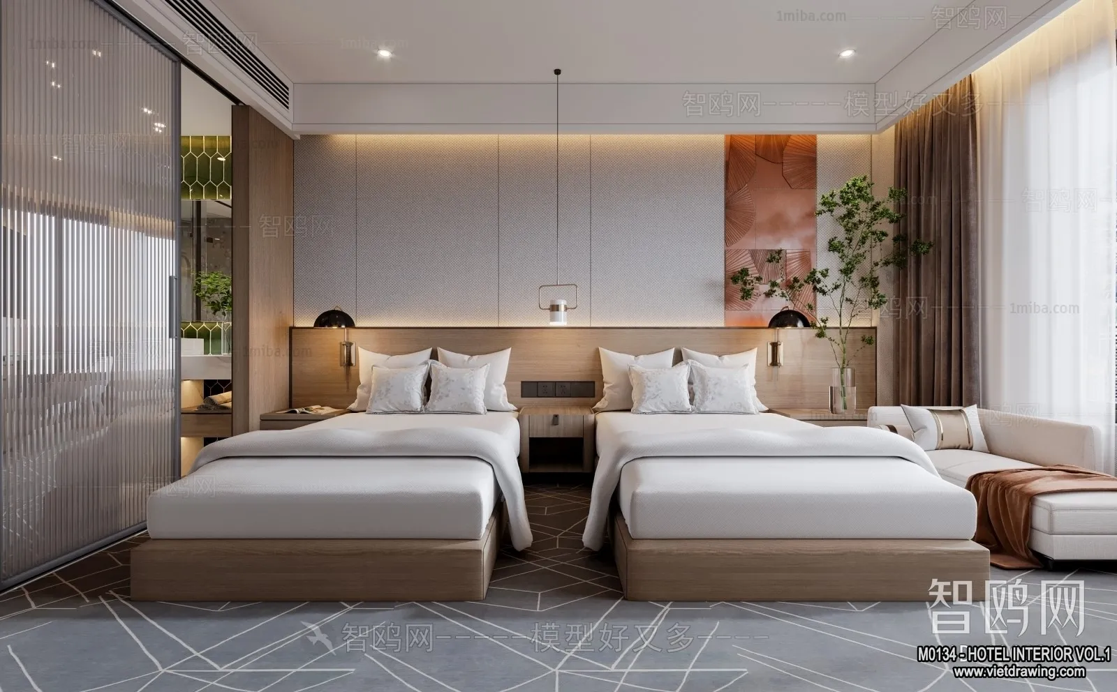 Hotel - Bedroom - 3D Interior Scene - 3D Models - 023