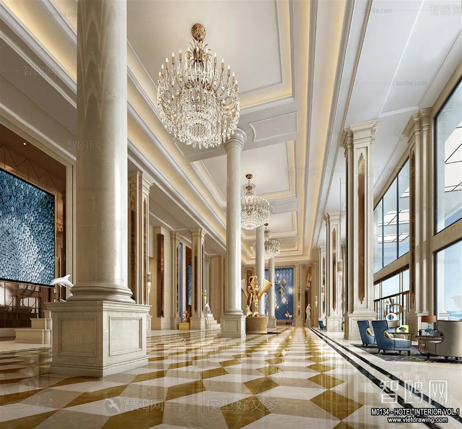 Hotel - Lobby - 3D Interior Scene - 3D Models - 444