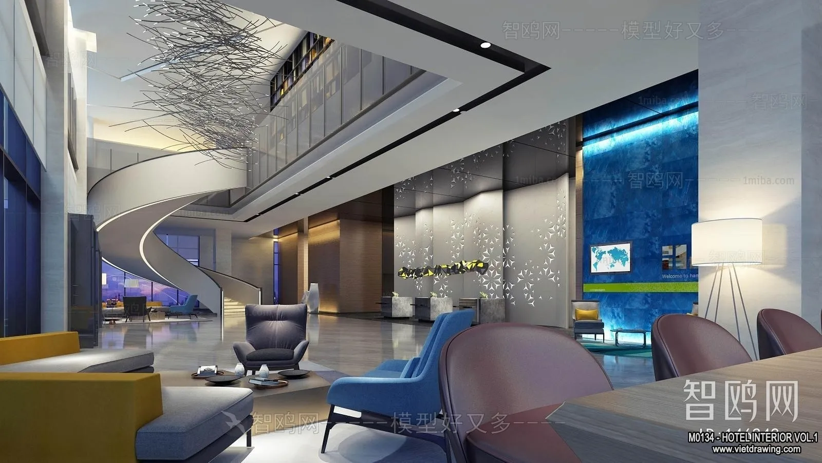 Hotel - Lobby - 3D Interior Scene - 3D Models - 452