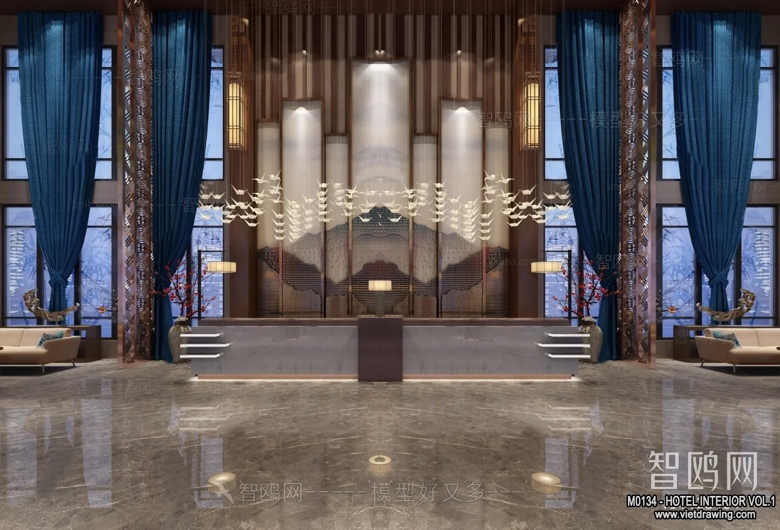 Hotel - Lobby - 3D Interior Scene - 3D Models - 458