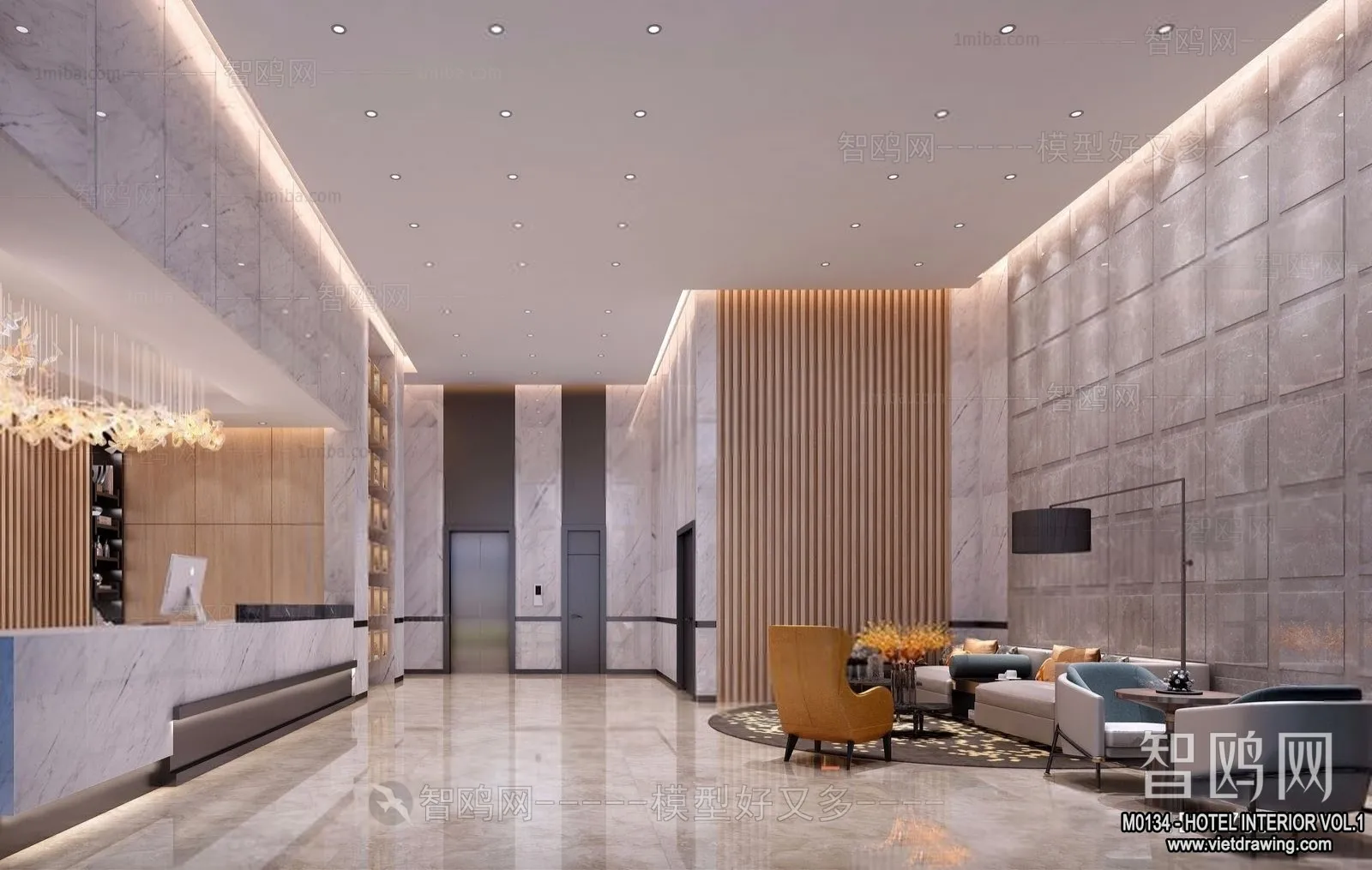 Hotel - Lobby - 3D Interior Scene - 3D Models - 473