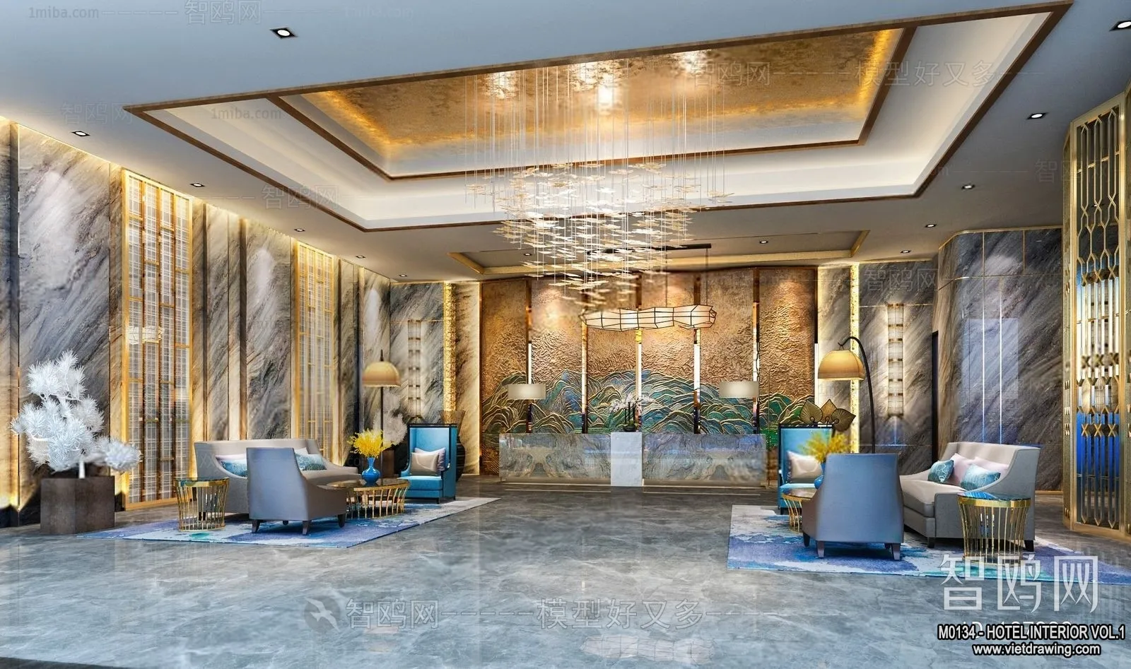 Hotel - Lobby - 3D Interior Scene - 3D Models - 487