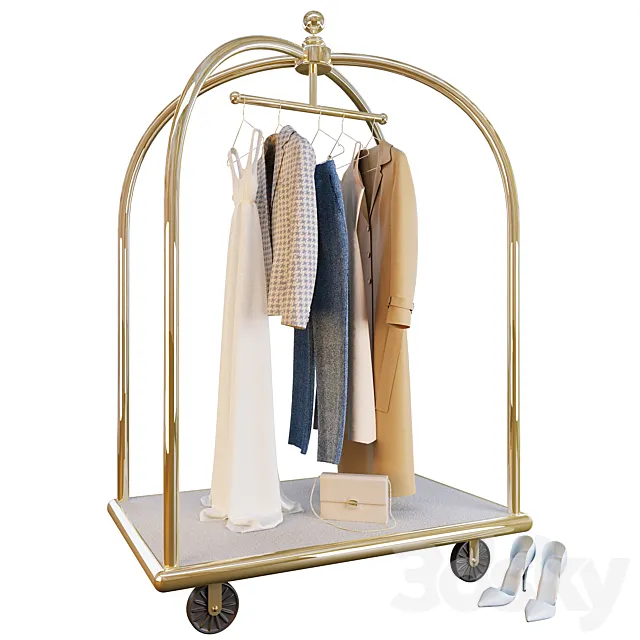Hotel trolley with clothes 3D Model
