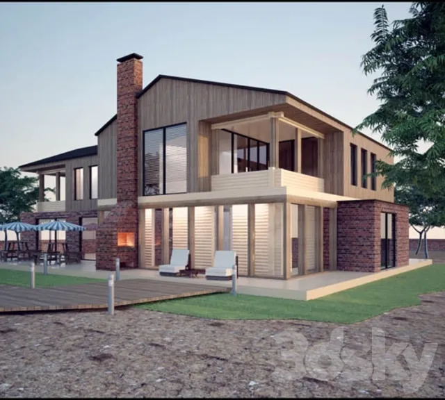 House of brick wood and Batten 3D Model