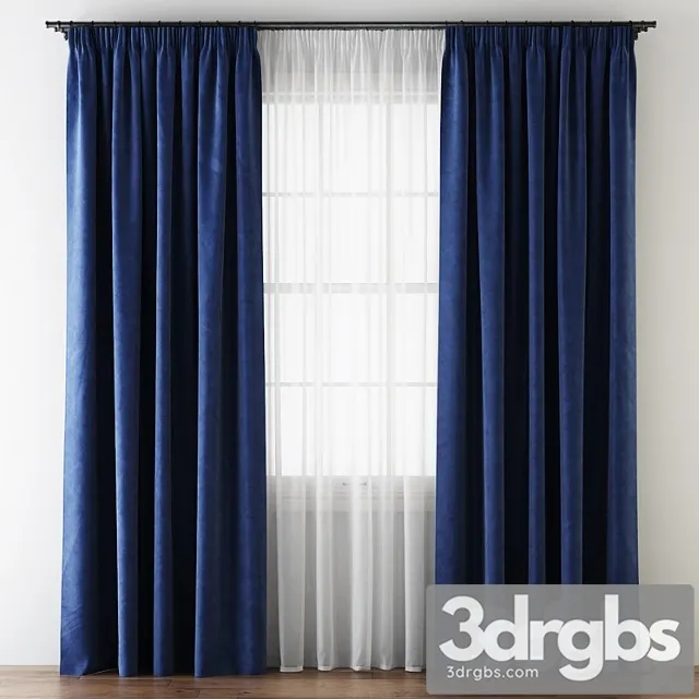 Hovering velvet tape curtains with tulle 3D Model Free