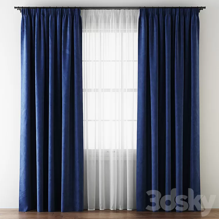 Hovering Velvet Tape Curtains with Tulle 3D Model