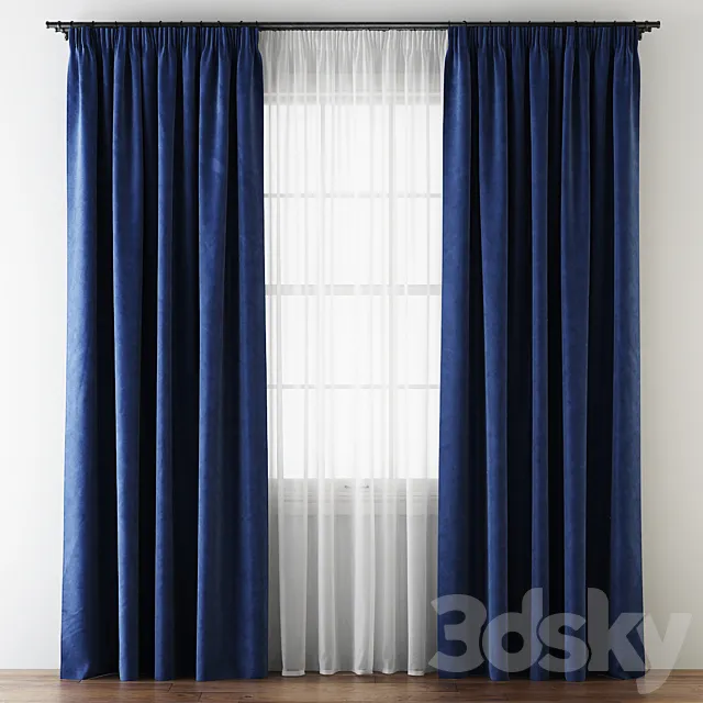 Hovering Velvet Tape Curtains with Tulle 3DModel