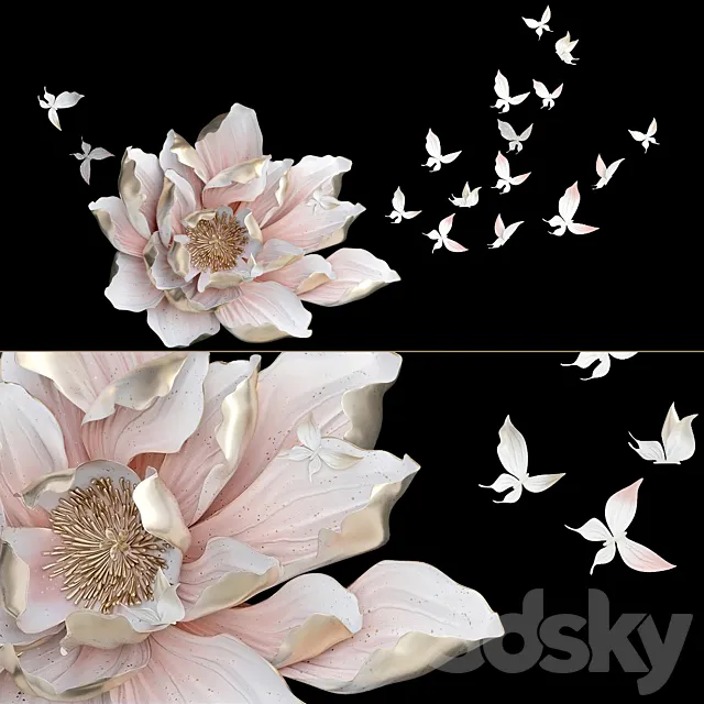 HP Decor_Wall Decor_Flower and Butterfly_II 3DModel