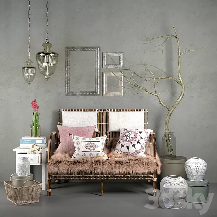 Hubsch interior rattan set 3D Model