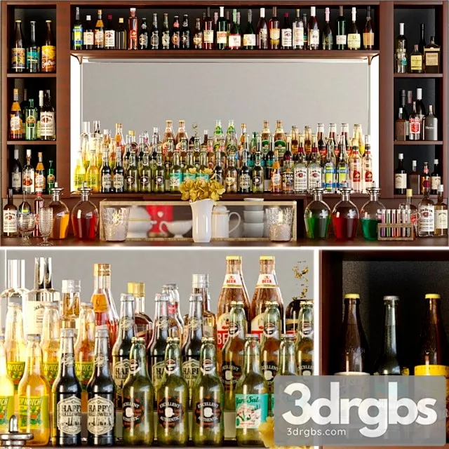 Huge bar with alcohol. pub 3D Model Free