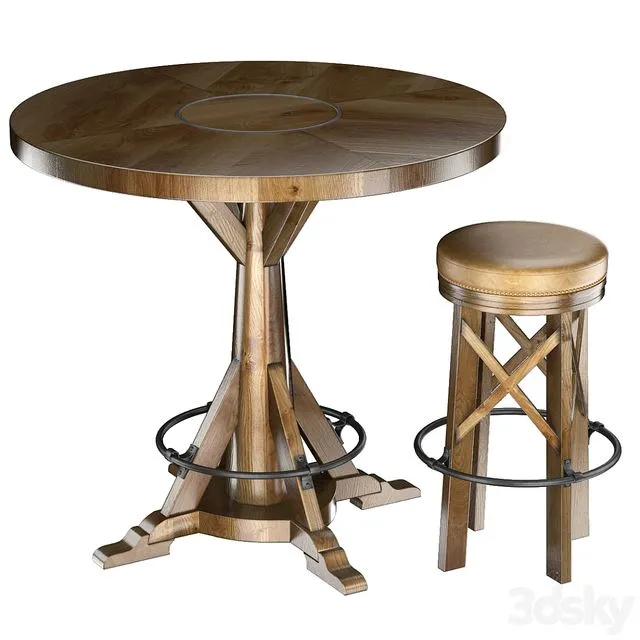 HUNTINGDON COLLECTION table and bar stool 3D Model