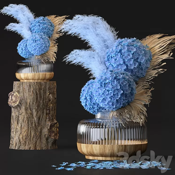 Hydrangea Flower Set-06 3D Model Free