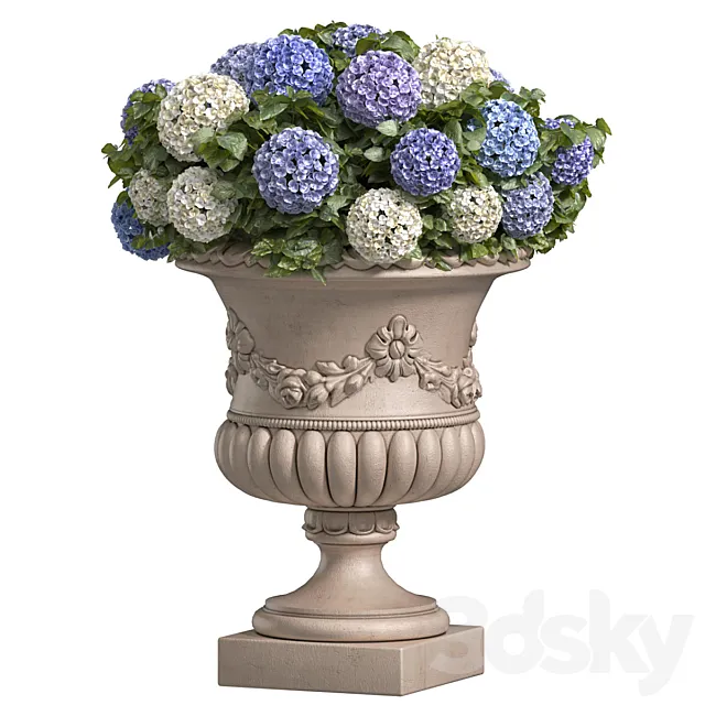 Hydrangea in a classic vase for decoration facade.Flowers Garden Plant Flowerpot Patio 3D Model