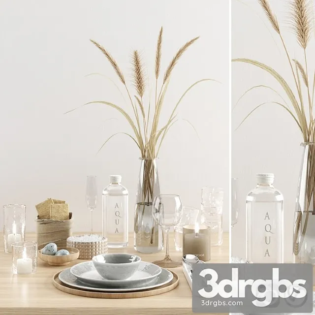 Hygge tableware with dried grass 3D Model Free