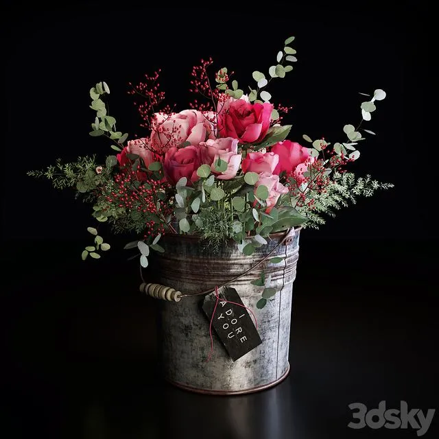 I ADORE YOU plants roses bouquet flowers 3D Model