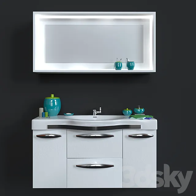 I washbasin with mirror + decorative set 3D Model