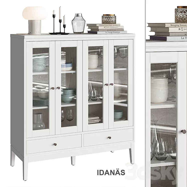 Idanäs Ikea Wardrobe with Folded Glass Doors 3D Model Free