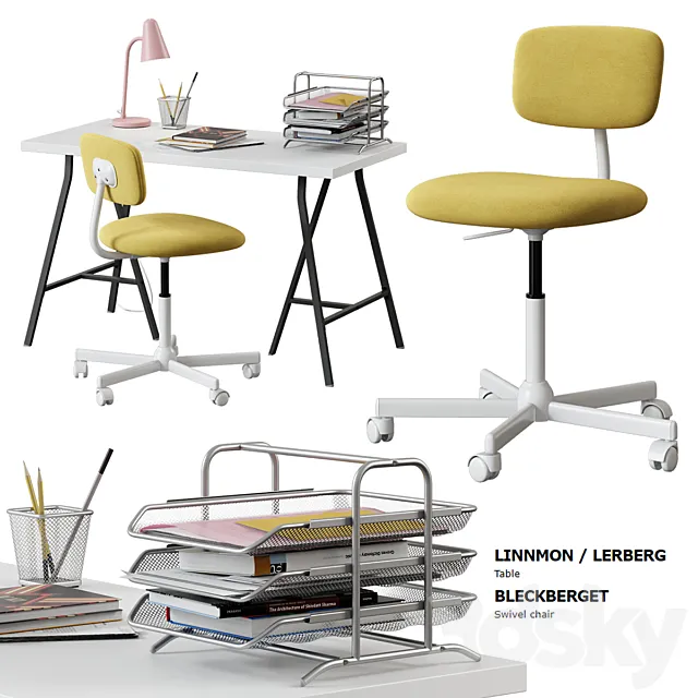 Ikea _ Linnmon - Lerberg Table + Bleckberget Chair 3DModel