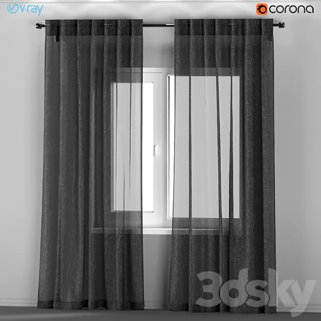 IKEA AINA - dark gray transparent curtains from flax. 3D Model