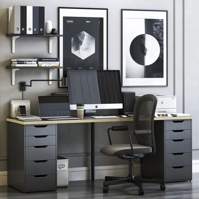 IKEA ALEX workplace with FLINTAN chair 3D Model