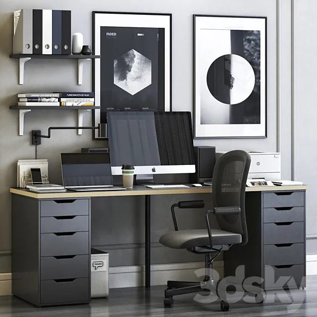 IKEA ALEX workplace with FLINTAN chair 3D Model