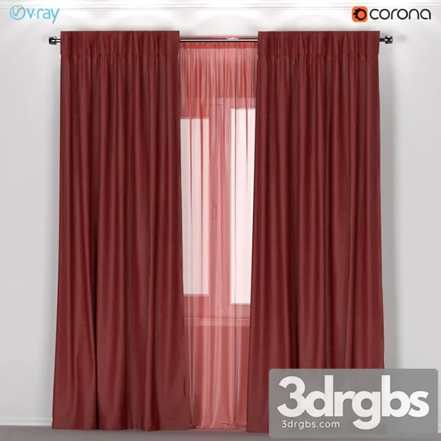 Ikea annacaise - brown-red thick curtains made of polyester + tulle. 3D Model Free