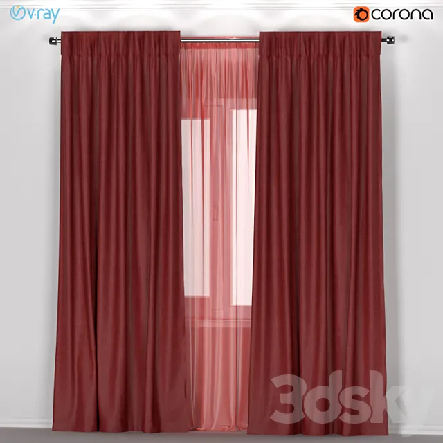 IKEA ANNACAISE - brown-red thick curtains made of polyester + tulle. 3DModel