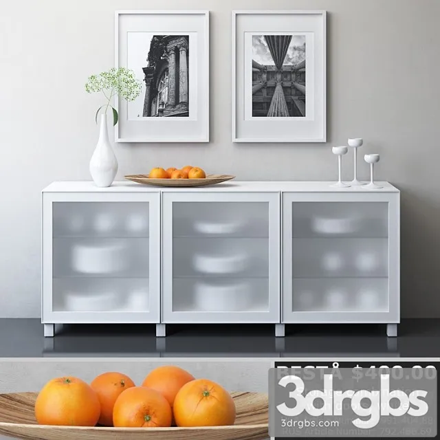 Ikea besta storage combination with doors glassvik white frosted glass 2 3D Model Free